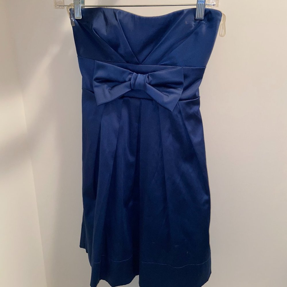 Blue Satin Strapless Dress w Bow